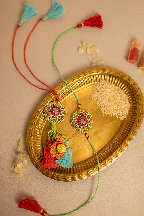 Samoolam Rakhi & Lumba Set Gold Dreamcatcher (Set Of 2)