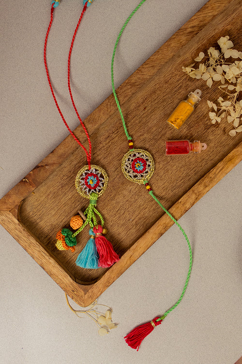 Samoolam Rakhi & Lumba Set Gold Dreamcatcher (Set Of 2)