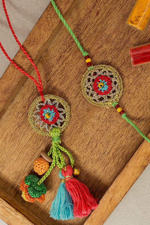 Samoolam Rakhi & Lumba Set Gold Dreamcatcher (Set Of 2)