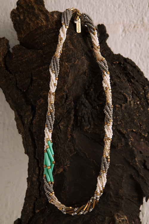 Dhaaga Gray Twist Beaded Necklace