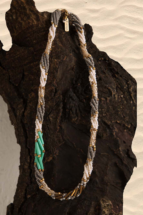 Dhaaga Gray Twist Beaded Necklace