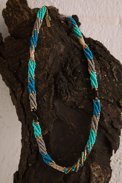 Dhaaga Blue Twist Beaded Necklace