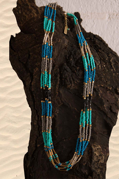 Dhaaga Blue Twist Beaded Necklace