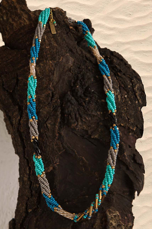 Dhaaga Blue Twist Beaded Necklace