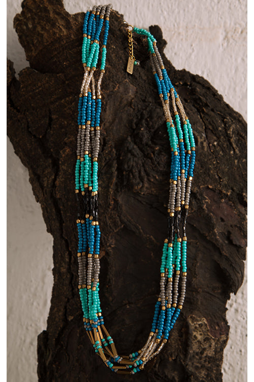 Dhaaga Blue Twist Beaded Necklace