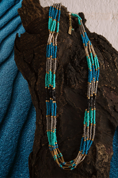 Dhaaga Blue Twist Beaded Necklace - Main Image