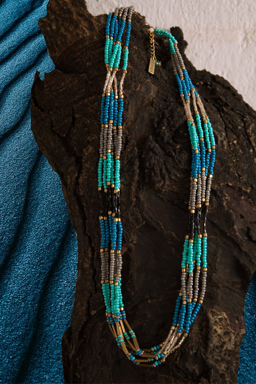 Dhaaga Blue Twist Beaded Necklace