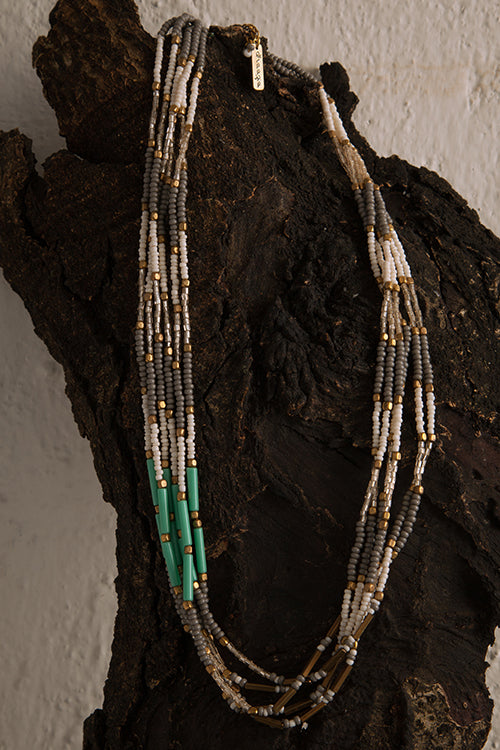 Dhaaga Gray Twist Beaded Necklace