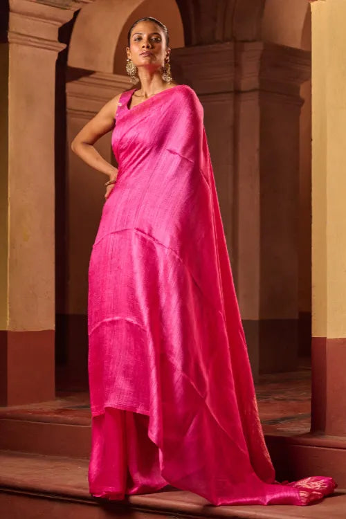The ICH Bengal Elegance. Handwoven Soft Resham Matka Silk Saree - Warm Magenta
