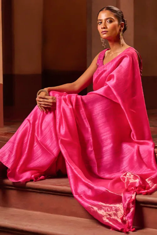 The ICH Bengal Elegance. Handwoven Soft Resham Matka Silk Saree - Warm Magenta