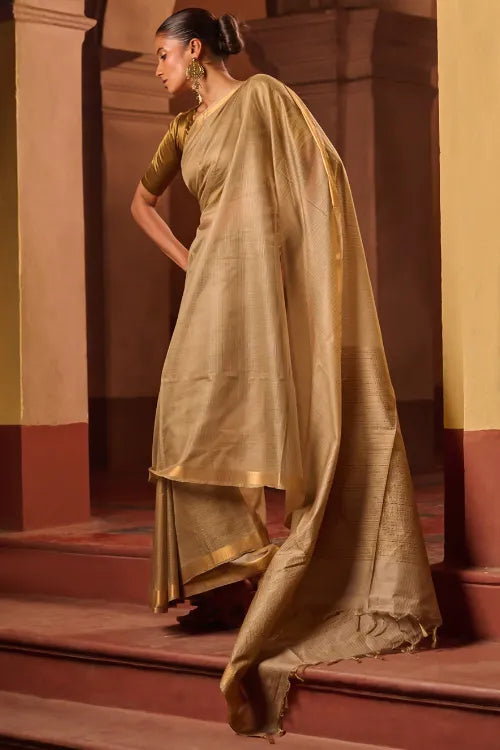 The ICH Bengal Elegance. Handwoven Silk Cotton Saree - Desert Taupe