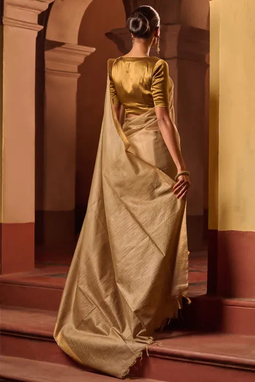 The ICH Bengal Elegance. Handwoven Silk Cotton Saree - Desert Taupe