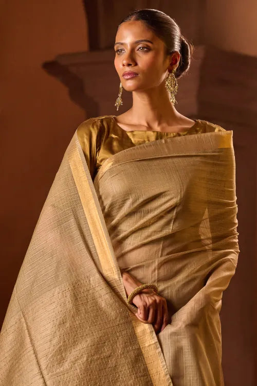 The ICH Bengal Elegance. Handwoven Silk Cotton Saree - Desert Taupe