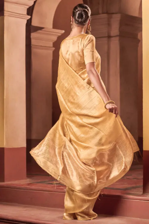 The ICH Bengal Elegance. Handwoven Soft Resham Matka Silk Saree - Sunlit Gold