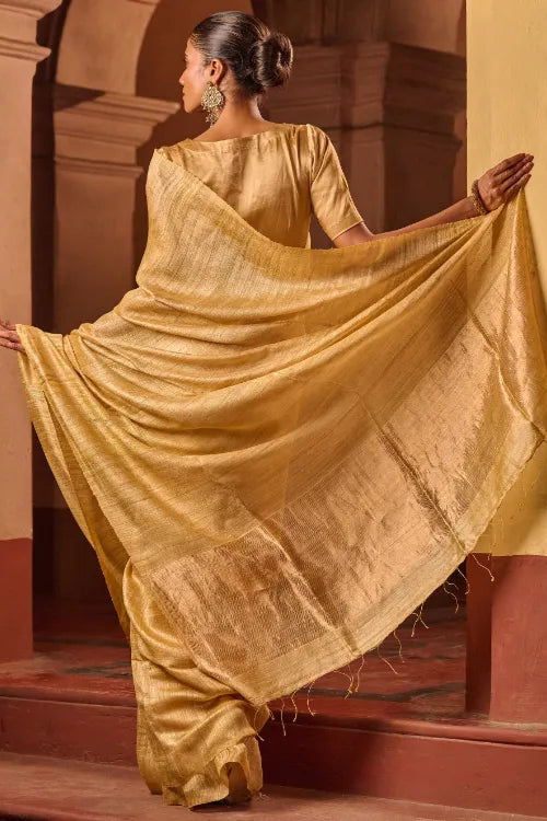 The ICH Bengal Elegance. Handwoven Soft Resham Matka Silk Saree - Sunlit Gold