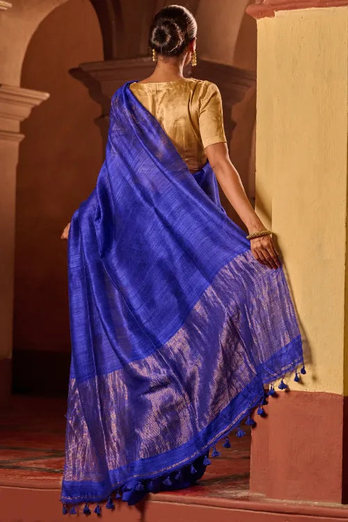The ICH Bengal Elegance. Handwoven Soft Resham Matka Silk Saree - Royal Blue