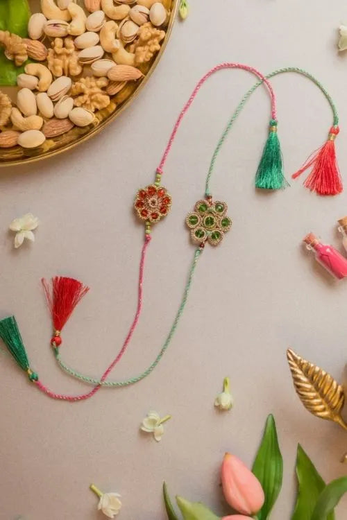 Samoolam Jewelled Flowers Crochet Rakhi (Set of 2)