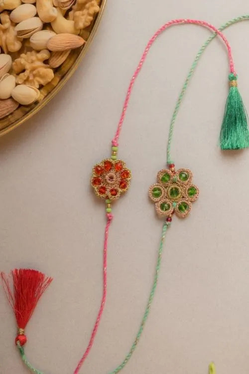 Samoolam Jewelled Flowers Crochet Rakhi (Set of 2)