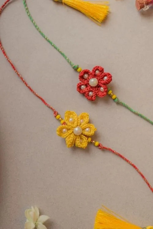 Samoolam Red and Yellow Crochet Rakhi (Set of 2)