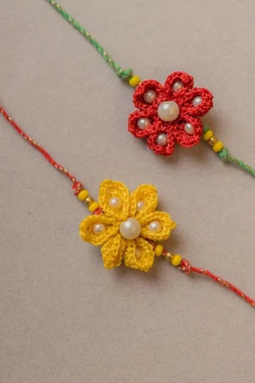 Samoolam Red and Yellow Crochet Rakhi (Set of 2)