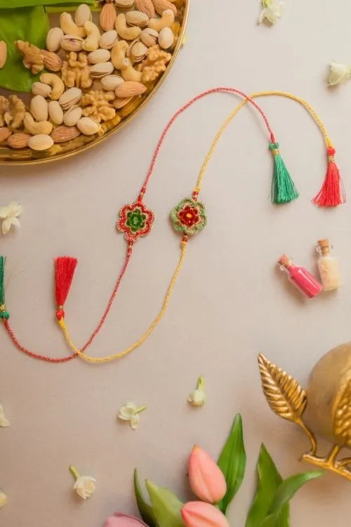 Samoolam Red & Greeen Gem Rakhi (Set of 2)