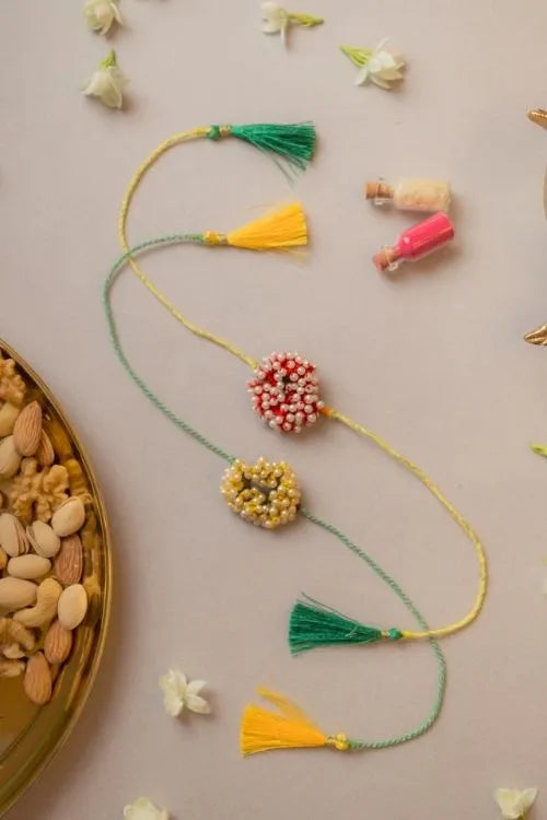 Samoolam Beaded Coral Crochet Rakhi (Set of 2)