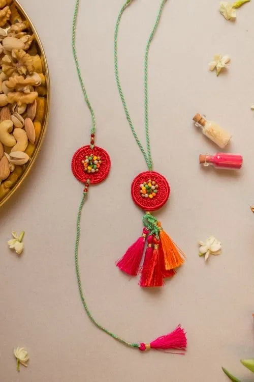 Samoolam Coral Reef Crochet Rakhi & Lumba Set (Set Of 2)