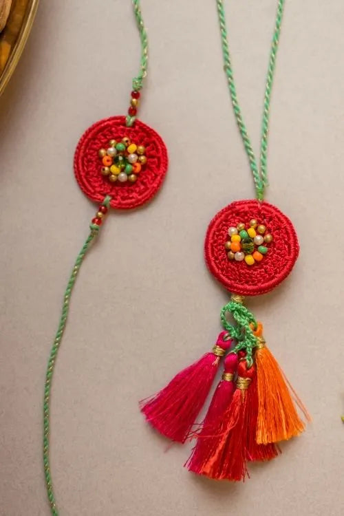 Samoolam Coral Reef Crochet Rakhi & Lumba Set (Set Of 2)