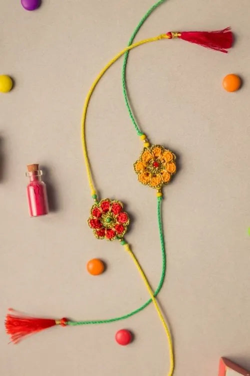 Samoolam Festive Marigold Crochet Rakhi Set (Set Of 2)