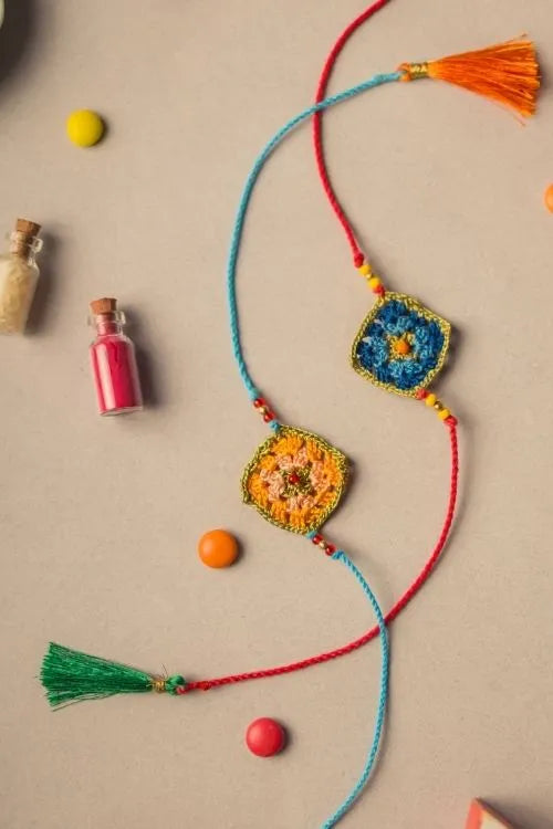 Samoolam Diamond Crochet Rakhi Set (Set Of 2)