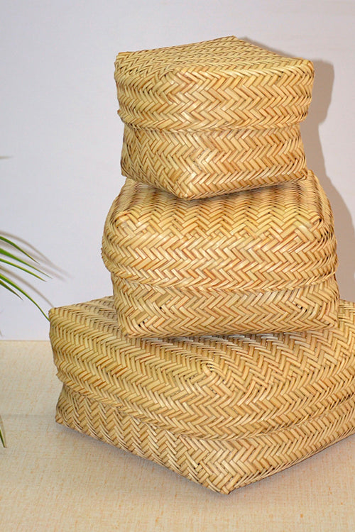 Dharini Sitalpati Gift & Utility Boxes Natural (Set Of 3)