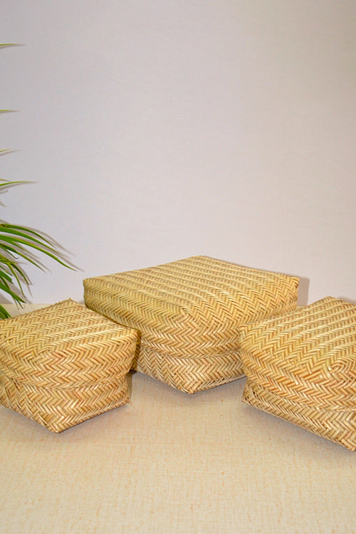 Dharini Sitalpati Gift & Utility Boxes Natural (Set Of 3)