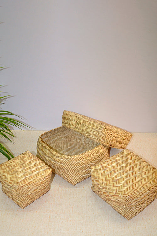Dharini Sitalpati Gift & Utility Boxes Natural (Set Of 3)
