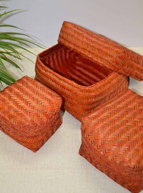 Dharini Sitalpati Gift & Utility Boxes Rust (Set Of 3)