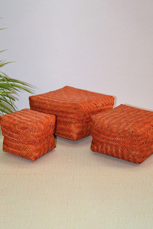 Dharini Sitalpati Gift & Utility Boxes Rust (Set Of 3)