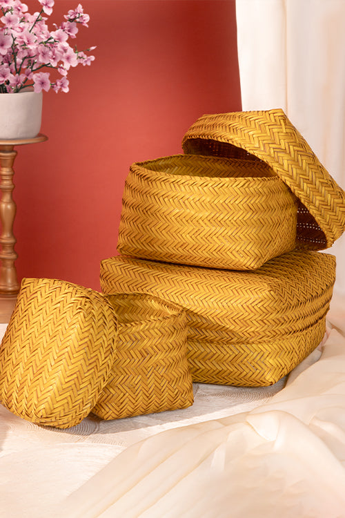 Dharini Sitalpati Gift & Utility Boxes Mustard (Set Of 3)