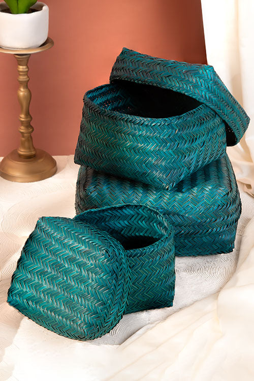 Dharini Sitalpati Gift & Utility Boxes Teal (Set Of 3)
