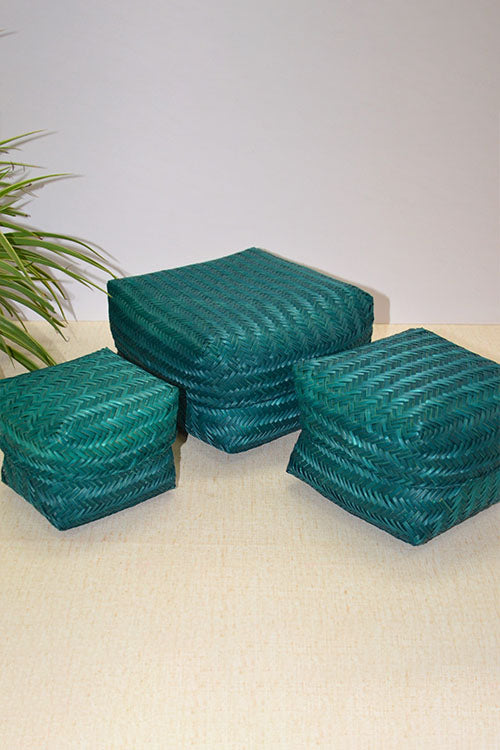 Dharini Sitalpati Gift & Utility Boxes Teal (Set Of 3)