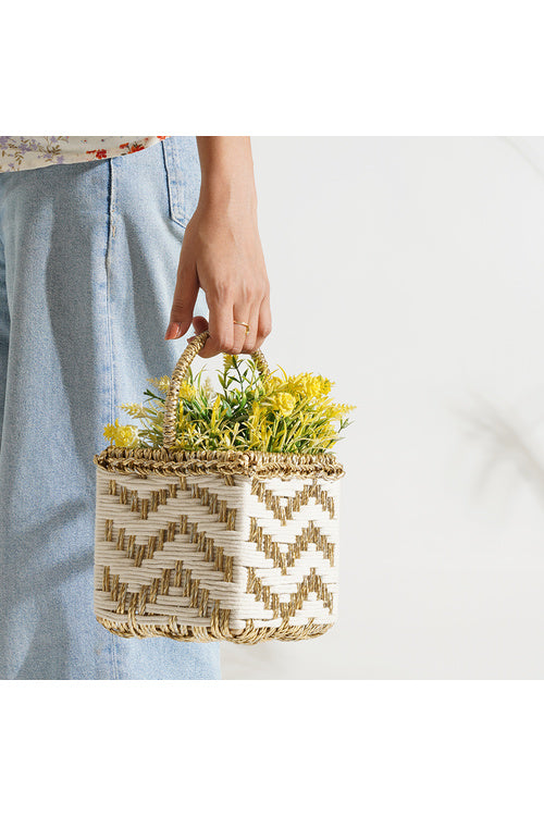 Sirohi Handcrafted Magenta Basket | White & Gold