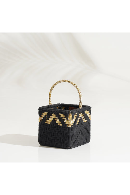 Sirohi Handcrafted Magenta Basket | Black & Gold