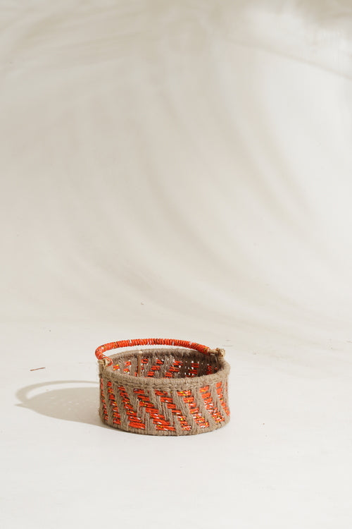 Sirohi Upcycled Plastic Rope Mini Sunset Basket With Candle| Orange & Brown