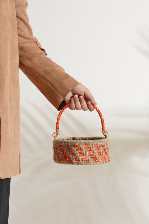 Mini Rope Basket Sirohi Upcycled Plastic Rope Mini Sunset Basket | Orange & Brown ...