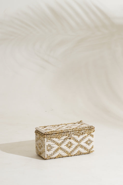 Sirohi Handwoven Multipurpose Diamond Gift Box | White & Gold