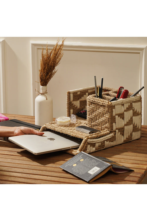 Sirohi Handcrafted Laptop Organiser | Jute & White