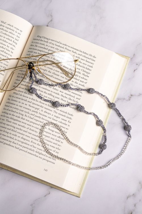 Samoolam Handmade Crochet Beaded  Spec Chain-Grey