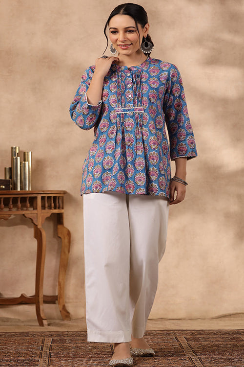 Shuddhi Blue And White Top