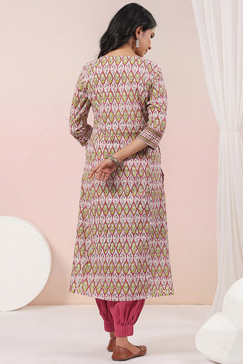 Shuddhi  Pink And Green A Line Kurta