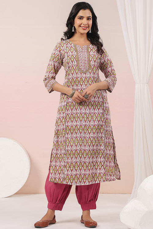 Shuddhi  Pink And Green A Line Kurta