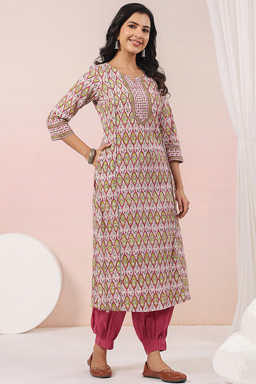 Shuddhi  Pink And Green A Line Kurta