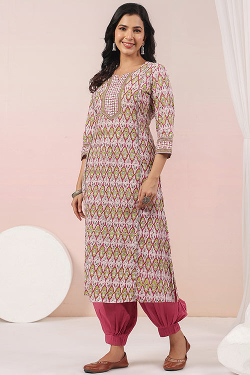 Shuddhi  Pink And Green A Line Kurta